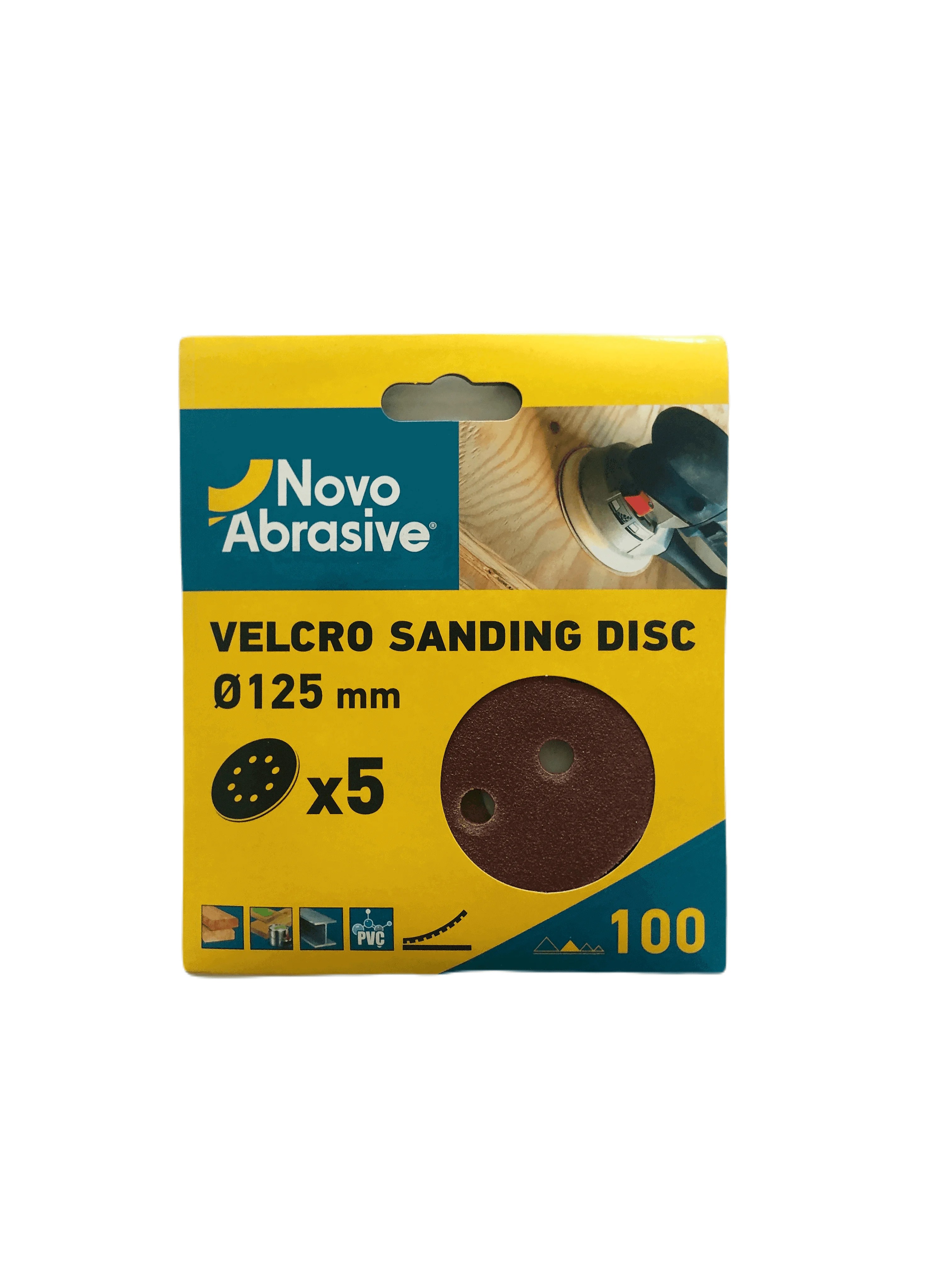 Круг шліфувальний самозачепний NovoAbrasive 125 мм, Р100, 8 отв., упак. 5шт.